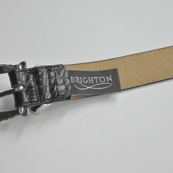 Vtg BRIGHTON Belt Womens Size L/34 Black Croc Embossed Leather Mix Metal Buckle - Picture 6 of 10
